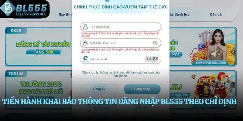 Tiến hành khai báo thông tin đăng nhập BL555 theo chỉ định